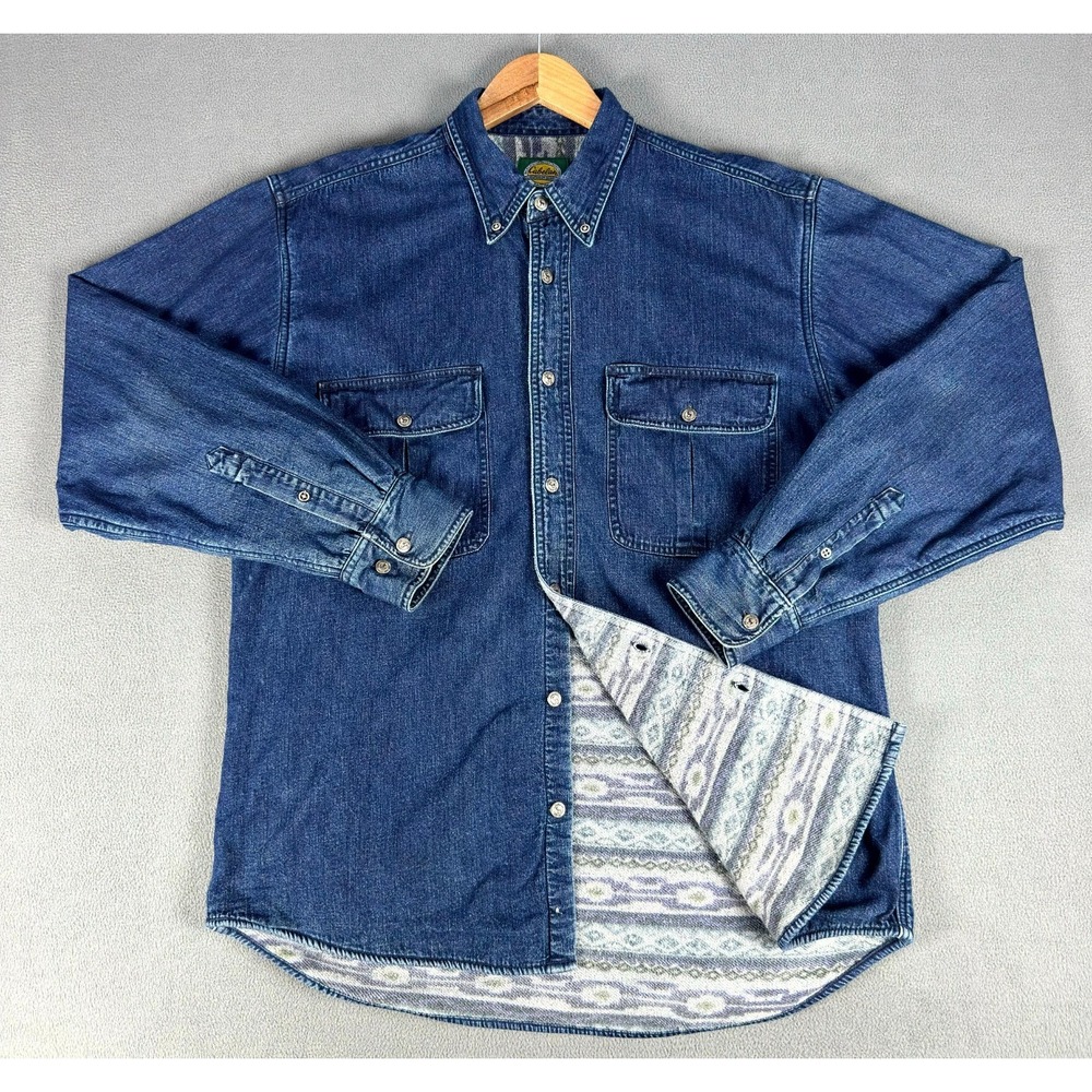 Cabelas Denim Shirt Shacket Mens Medium Denim Blanket Lined Heavyweight Cowboy